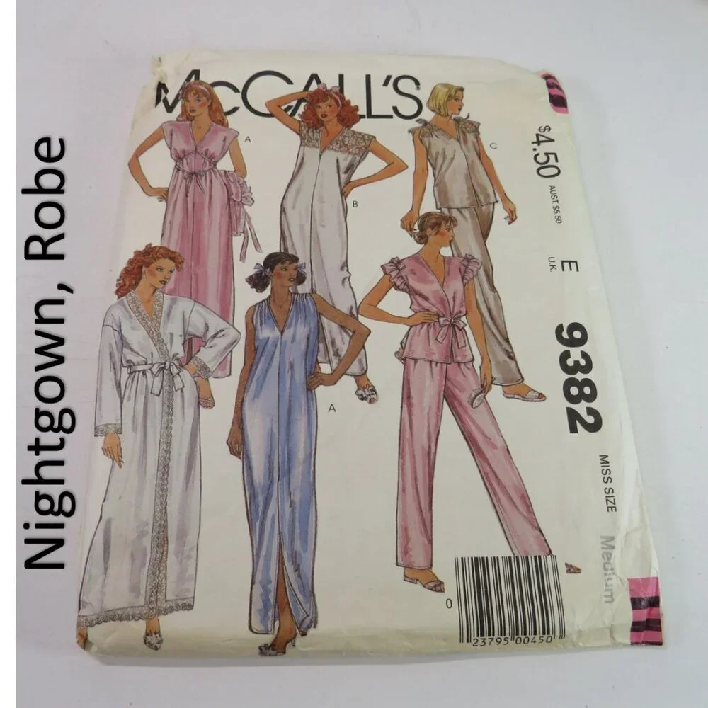 McCall's 9382 sewing pattern Robe, nightgown, top, pants, shorts